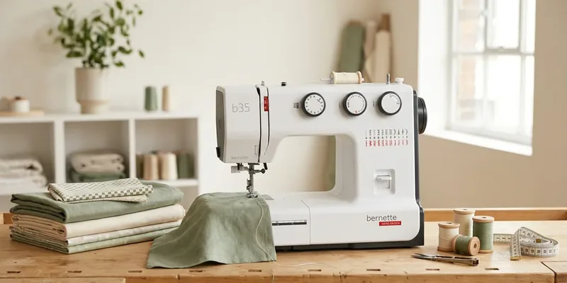 Bernette naaimachine op werktafel in licht atelier