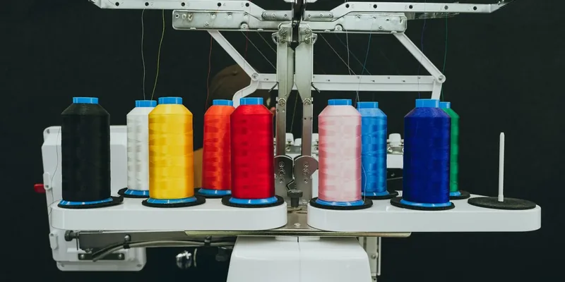Kleurige garenklossen op borduurmachine