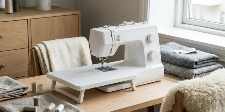 Witte naaimachine met ruime werktafel in Scandinavisch interieur