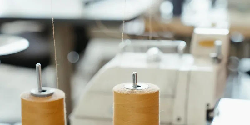 Gele garencones op industriele lockmachine