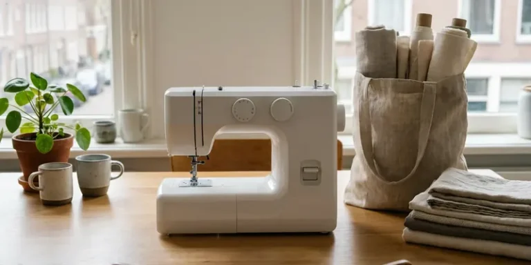 Compacte budgetnaaimachine op keukentafel