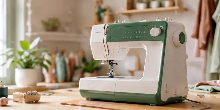 Groene naaimachine in lichte naaikamer