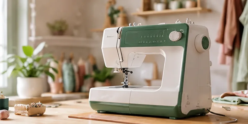 Groene naaimachine in lichte naaikamer