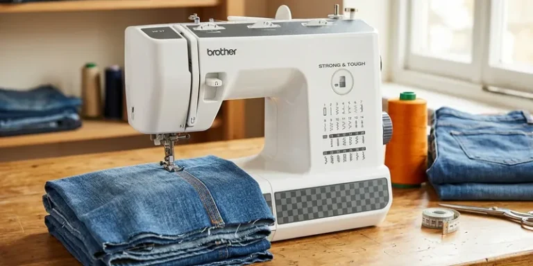 Heavy duty naaimachine met stapel spijkerstof