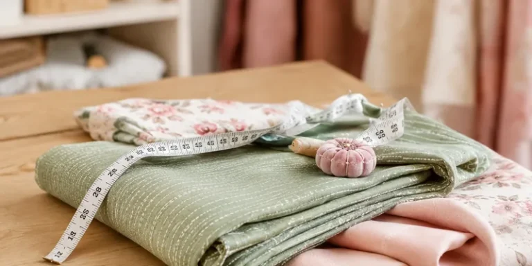 Gevouwen stoffen met meetlint en speldenkussen