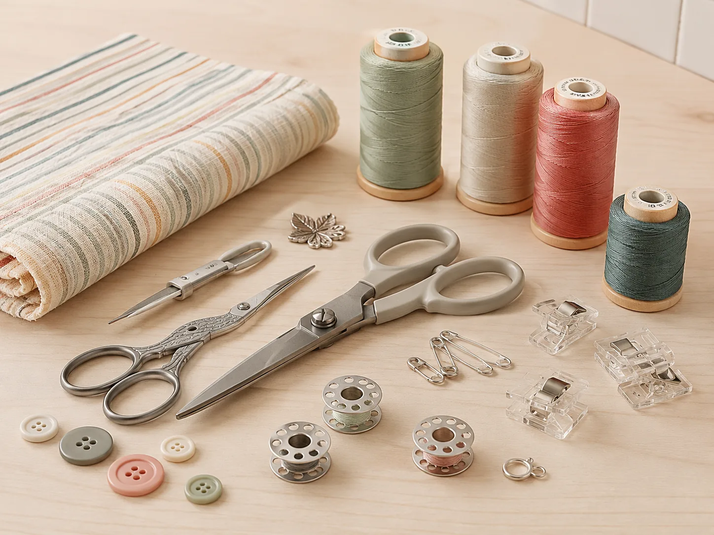 Naai-accessoires op werktafel
